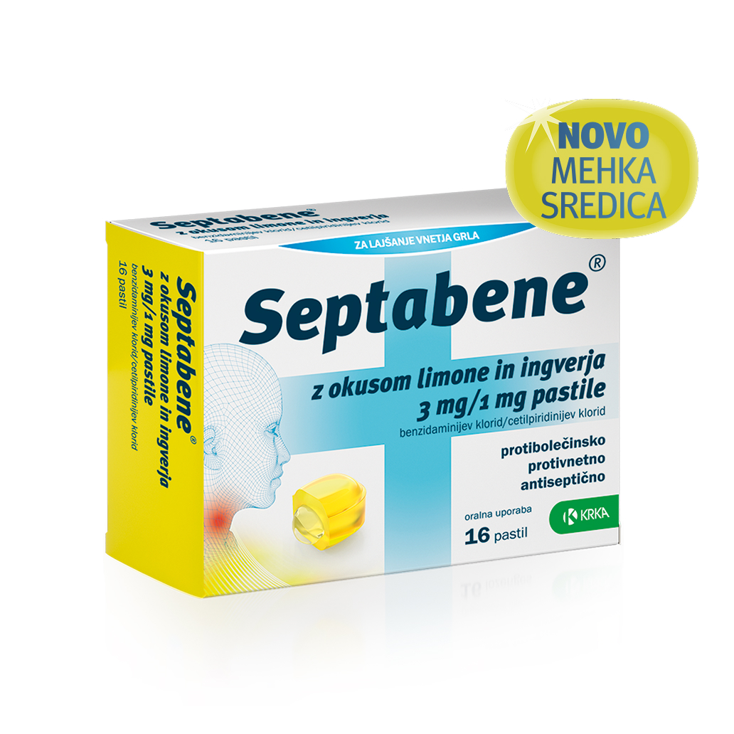Septabene z mehko sredico z okusom limone in ingverja, 16 pastil