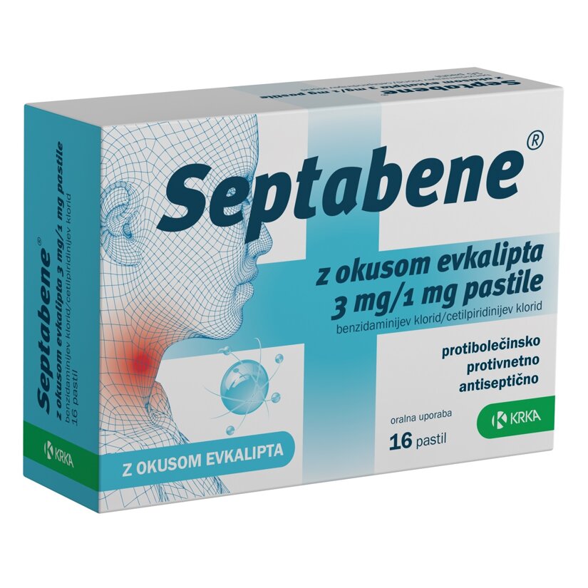 Septabene z okusom evkalipta, 16 pastil
