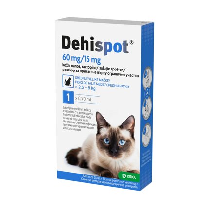 Dehispot, kožni nanos, raztopina za srednje velike mačke od 2,5-5 kg